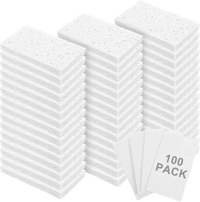 Zhengmy 100 Pieces Sponges Kitchen Compressed Sponges Bulk Natural Dish Sponge Compressed Wood Pulp Cleaning Sponge Without Scratching for Kitchen Bathroom 3.9 x 2.4 x 0.12 Inch (White)
