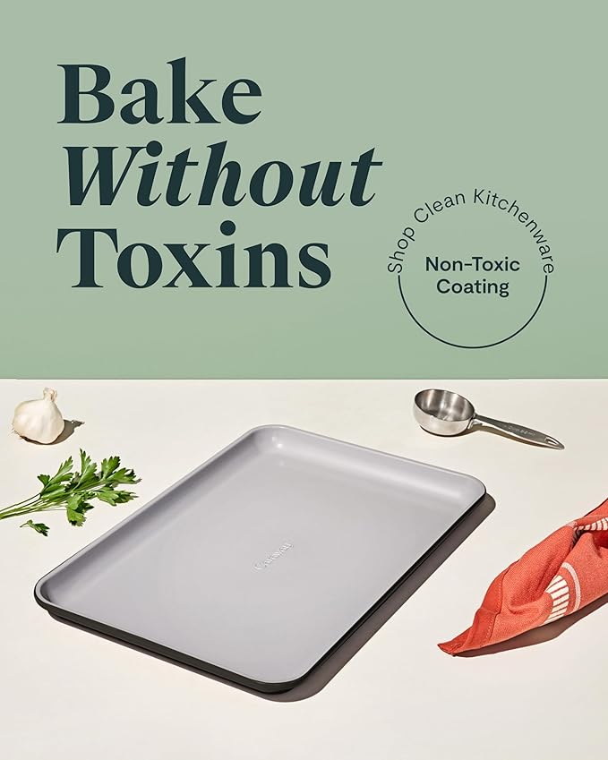 Caraway Non-Stick Ceramic Baking Sheet - Naturally Slick Ceramic Coating - Non-Toxic PTFE &amp PFOA Free - Perfect for Baking Roasting and More - Medium (15 x 10) - Black