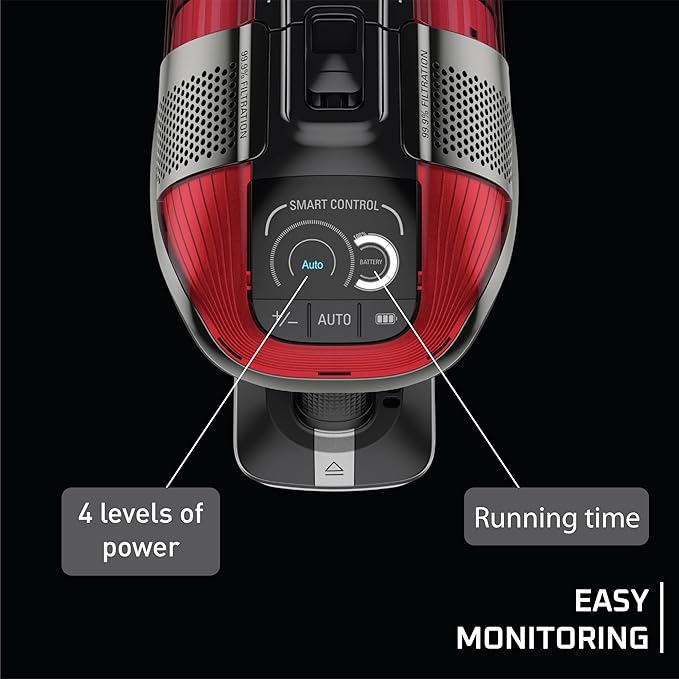 Rowenta Cordless Vacuum Cleaner X-Force Flex 12.60 Vacuum 30.4 Oz XL Dust Container Flex technology Automatic Floor Detection 45Min Run Time 3Hr Charging Time For Pet 150 Air Watts Red
