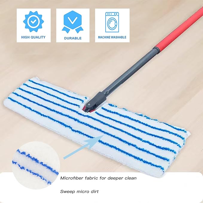 2 Pack Microfiber Mop Replacement Heads Compatible with O-Cedar Dual Action Flat Mop for Dry/Wet Use Machine Washable Reusable Flip Mop Refills All Surface Cleaning(Blue White Stripe)