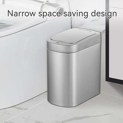 Ninestars Automatic Motion Sensor Bathroom Trash Can 1.8 Gallon Smart Opening Garbage Bin for Bathroom Bedroom Kitchen Office