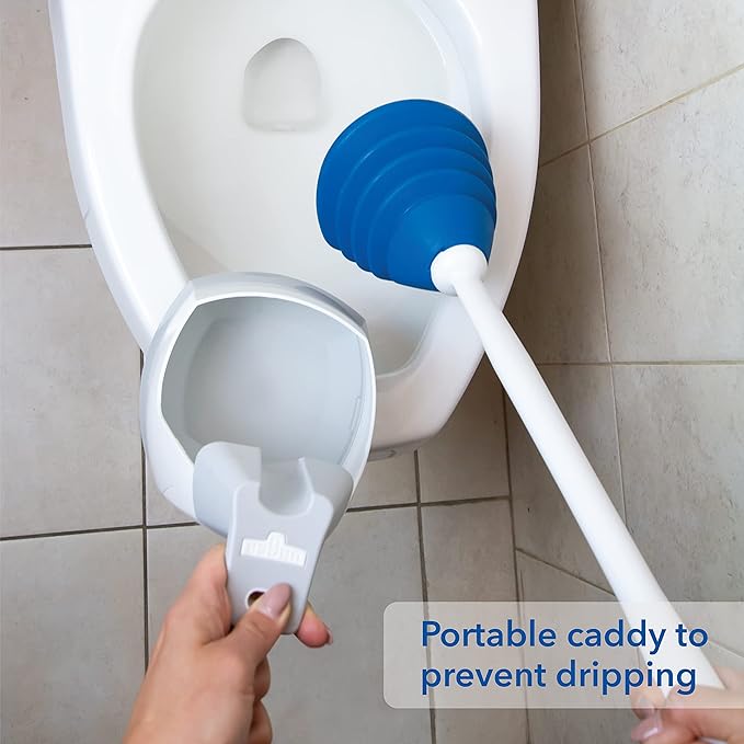 Unger EZ Plunger with No-Drip Carrying Caddy Tight Seal Toilet Bowl Tool with Portable Holder Discreet Bathroom Cleaning Supplies Declogger with Cover Accordion Shape for Less Splash Back