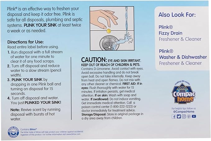 COMPAC HOME Plink Garbage Disposal Cleaner &amp Deodorizer Air Fresheners for Garbage Disposal Simply Fresh Scent Home Cleaning Products for Kitchen Sink and Clogged Drains Pack of 4-80 Count Tot