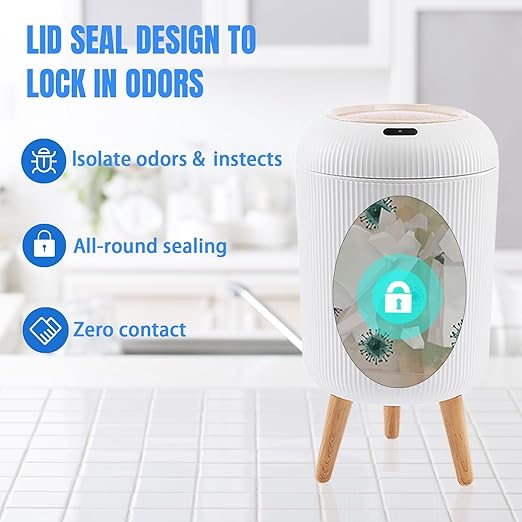 URALFA Motion Sensor Trash Can with Lid 3 Gallon / 11 L Automatic Bathroom Trash Can Touchless Trash Bin Smart Plastic Garbage Can with Removable Legs for Bathroom Bedroom Kitchen Office White