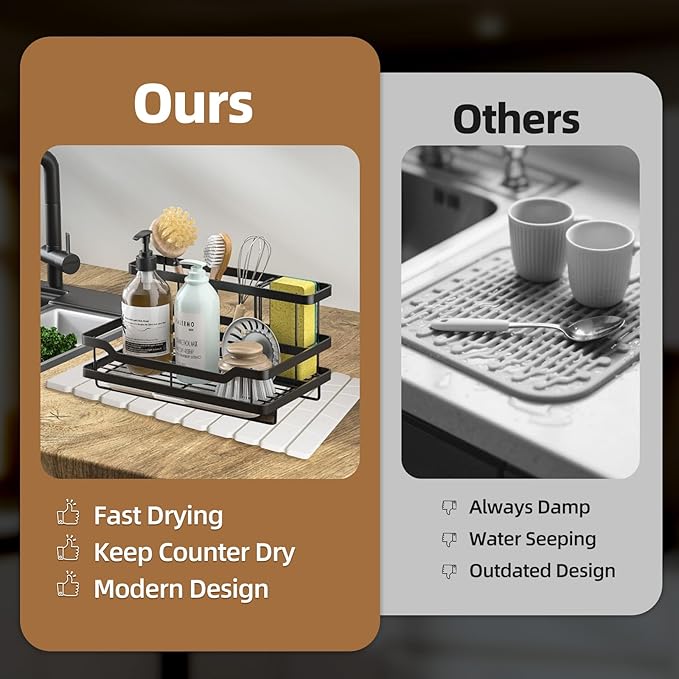 2 PCS Large Stone Dish Drying Mats for Kitchen Counter - Large 24x16 &amp Small 8x4 Dish Drying Mat Fast Drying Collapsible Dish Drying Mat Cups Bottles Match Any Counter Top