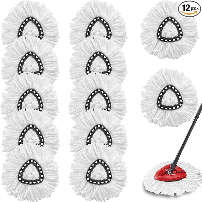 12Pack Spin Mop Replacement Heads100% Microfiber Mop Head Replacement Compatible with Triangle Spin Mop 360 Degree Spin Mop Refill for Easy House Cleaning Floor Mopping