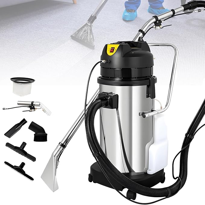 Carpet Cleaner Machine Deep Cleaner Commercial Carpet Cleaning Machine with Water Vacuuming Head&ampRound Brush Portable Wet Dry Curtain Fabric Dust Cleaner for Hotels Guest Houses 30L