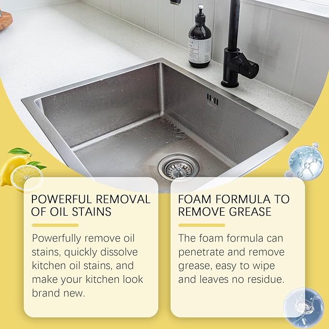 Kitchen Degreaser Spray Heavy Duty Grease Cleaner For Range Hood &amp Countertops Foam Formula Easy To Wipe No Residue(2PCS)