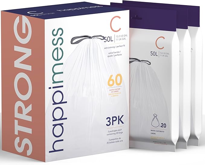 Eyely MPH3000C-WHITE Phoenix 13.2-Gallon Drawstring Unscented Trash Can Liner White (60-Count 3-Packs of 20 Liners)