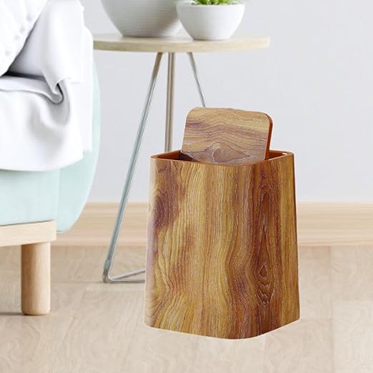 Rustic Trash Can Waste BasketCreative Home Use Creative Bin Wood Grain Paper BasketRubbish Bins for Study Kitchen Office Kitchen Bedroom Hotel L with Cover
