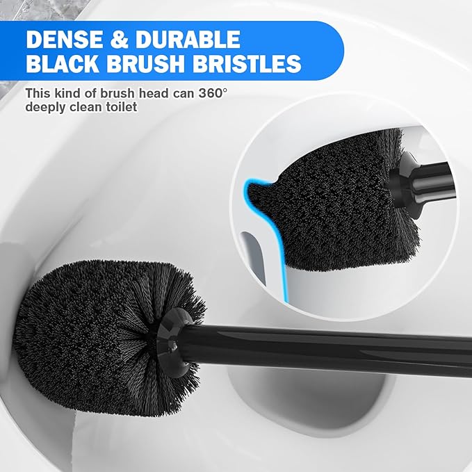 Toilet Plunger and Brush Set2 Pack Bowl Brush and Heavy Duty Toilet Brush with Ventilated Holder 2-in-1 Toilet Brush and Plunger Combo for Bathroom Deeply Cleaning（Black）