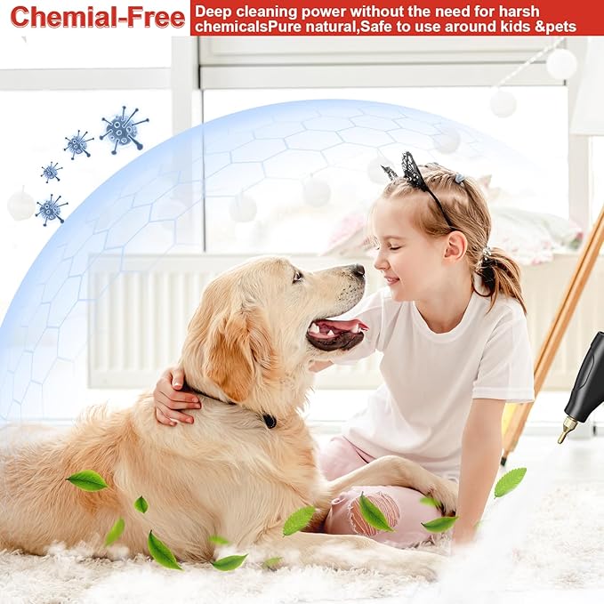 Steam Cleaner for Home 15s Heat-Up 1.2L Water Tank 6-Level Adjustable Handle Handheld Steam Cleaner for Car Detailing Dirt Furniture Couch Floor Tile Bathroom Bed Bugs 9Pcs Accessories
