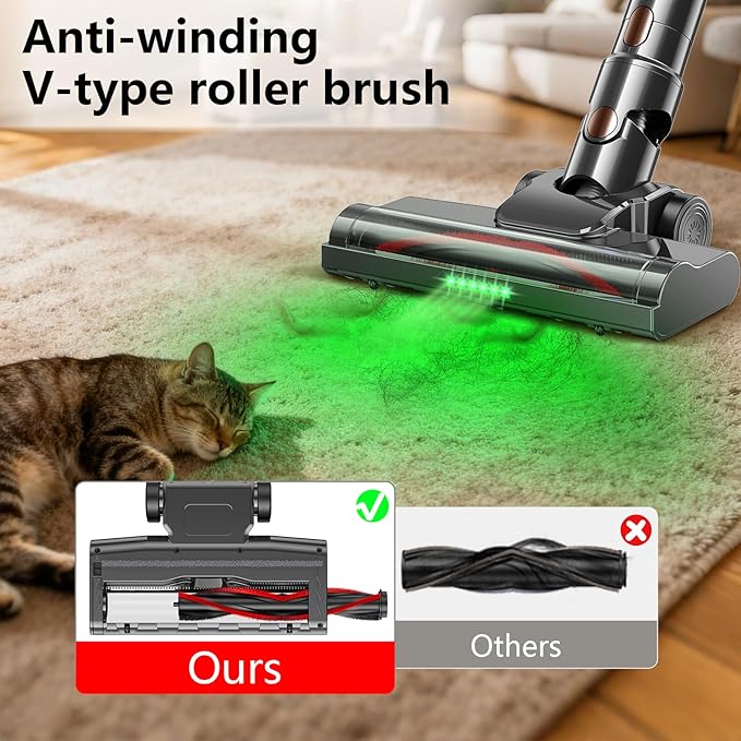 Cordless Vacuum Cleaner 600W 55KPA 60Mins Vacuum Cleaners for HomeAnti-tangle Wireless VacummRechargeable Vacuum With Green LightPowerful Stick Vacuum for Carpet/Hardwood FloorsPet HairBlack