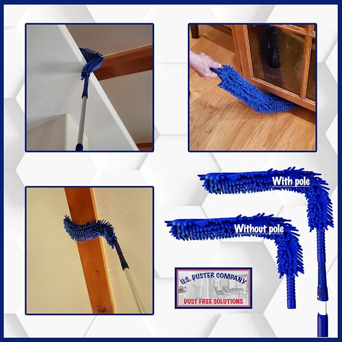 Ceiling Fan Duster Cobweb Duster Extendable Reach 20 feet | 3-Stage Aluminum Telescoping Pole | Extends for High Ceiling Duster | Long Handle Plus 2 Duster Heads