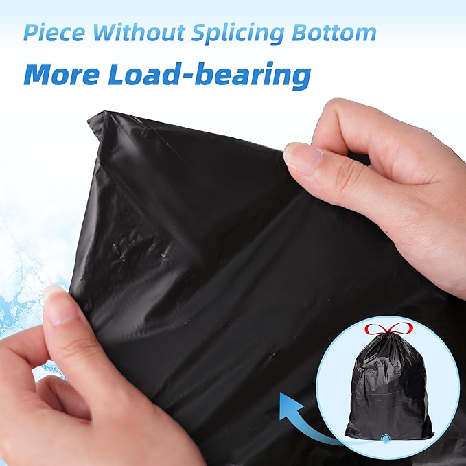 13+ Gallon Ultra StrongDrawstring Trash Bags Heavy DutyTrash Bags Tall Kitchen Large Black Garbage Bags (100)