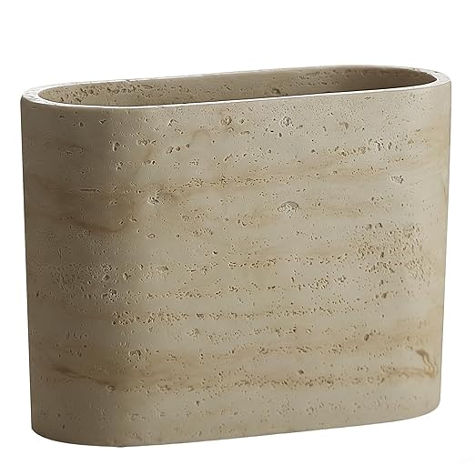 Natural Travertine Textures Mini Trash Can Small Counter Rectangle Trash Can for Bathroom Kitchen Table Desk Tiny Waste Basket for Vanity - Silicone Pad Anti Scratch Non-Slip (Made of Resin)