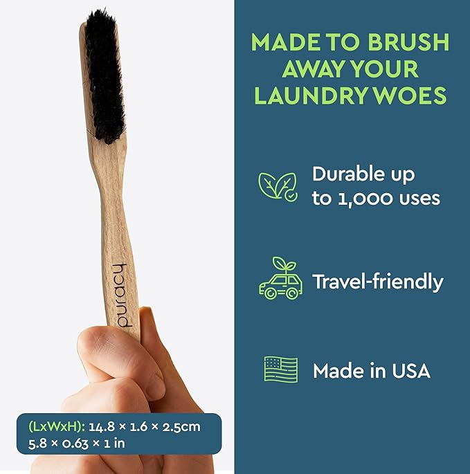 Puracy Natural Baby Laundry Stain Remover Enzyme Odor Eliminator Free &amp Clear 16 Fl Oz and Laundry Stain Remover Brush for Tough Stains Effective Stain and Odor Eliminiation Bundle