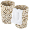 2 Pcs Wicker Trash Cans11 in Boho Trash Cans Handwoven Plastic Rattan Trash Can Waste Baskets with Wide Opening Waterproof Waste Bin with Sturdy Metal Frame for Bathroom Bedroom Office Home