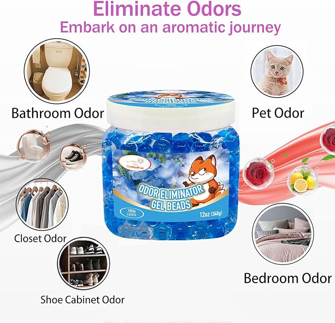 Odor Eliminator Gel Beads 12 oz 6 Pack Air Freshener Beads for Home &amp Car Pet Neutralizes Odors for Bathroom Closet Pet Area &amp RVs Long-Lasting Natural Fresh Linen