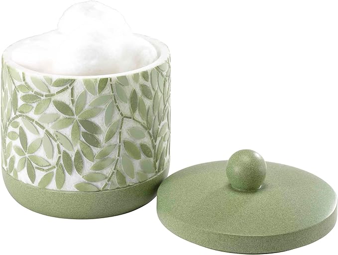 Avanti Linens - Bath Set 3pc Countertop Accessories Resin Lotion Pump Covered Jar &amp Vanity Tray (Stratford Collection Green)
