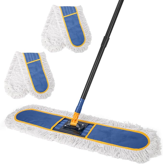 KeFanta 36 Commercial Dust Mops for Floor CleaningIndustrial Dry Wet Mop with Heavy Duty Long Handle2 Large Cotton Washable Mop Padsfor HardwoodTileConcreteLaminateGarage Floors(Blue)