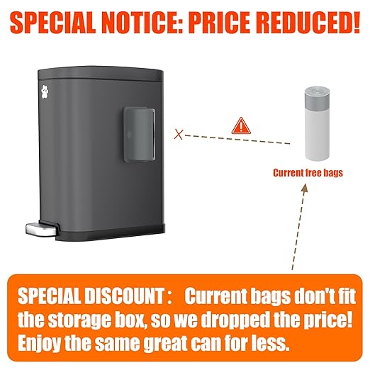 Dog Poop Trash Can Outside with Odor Control Lid &amp Step Pedal 3.2Gal Stainless Steel Outdoor Trash Can Waterproof Dog Waste Container - Includes 3 Carbon Filters &amp Bin Bag Holder