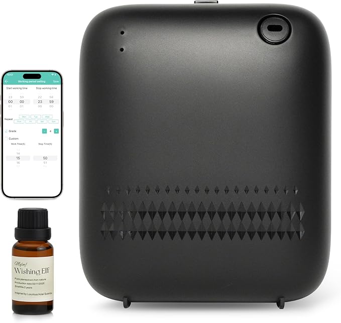 Waterless DiffuserWireless Essential Oil Battery Operated2000 Sq FtSafety LockQuietBluetooth AppHotel Home Collection Scent Machine - Black