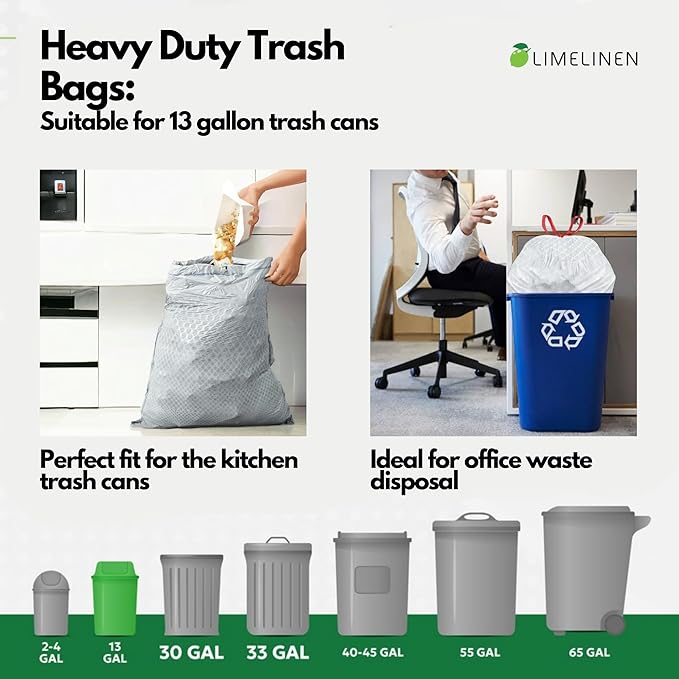 Mighty Flex 13 Gallon Trash Bags Drawstring 400ct Heavy-Duty Large Garbage Bags Ultra-Flexible Leak and Odor-Resistant Plastic Garbage Bags for Home and Commercial Use Unscented (White)