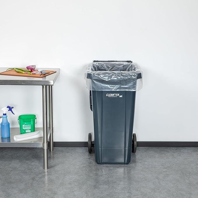 Restaurantware-RW Clean 55 Gallon Trash Bags 100 Light-Duty Garbage Can Liners- Fits 55-60 Gallon Trash Cans Stretchable Clear Plastic Bin liners with Star Seal Bottom