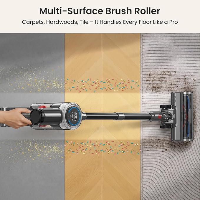Xlife Cordless Vacuum Cleaner 45KPa 550W for Pet Hair &amp Multi-Surface Greenlight Reveal Dust 7-Stage HEPA Filter Long Runtime Anti-Tangle Roller Adjustable Stick Lightweight (P2)