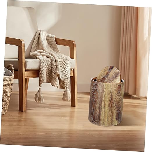 Zerodeko Imitation Wood Grain Trash Can with Swing Lid Multipurpose Round Wastebasket for Bathroom Kitchen Home Office Bedroom Large Capacity Easy to Clean Household Garbage Bin
