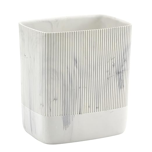 Polytree Bathroom Trash Can 1.8 Gallon(7 Liter) Small Kitchen Garbage CanDecor Wastebasket for Bedroom OfficeResin Marble White