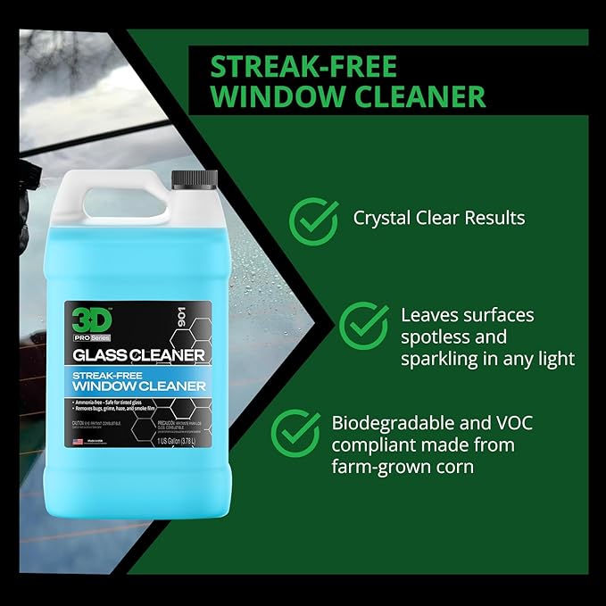 3D Glass Cleaner Bundle - Streak-Free Tint Safe Formula - 16oz Spray + 1 Gallon Refill