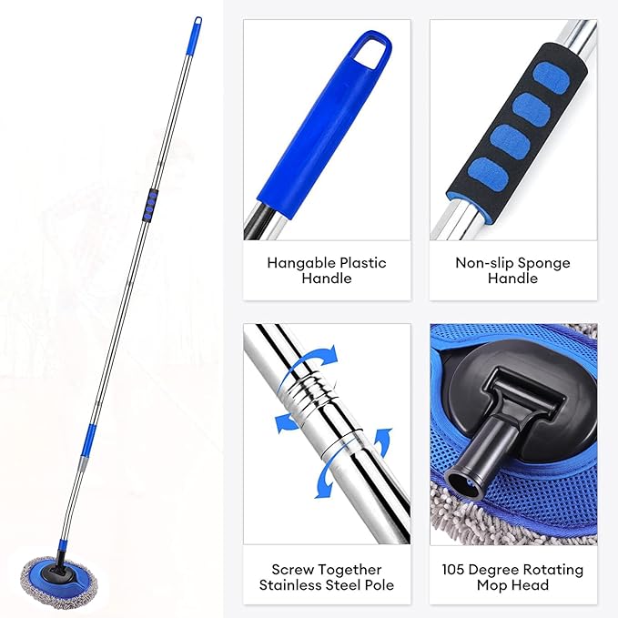 Wall Cleaner Max 66'' Wall Mop with Long Handle Ceiling Dust Mop with 15° Labor-Saving Elbow Extension Pole Baseboard Duster Washer Scrubber High Reach Window Cleaning Brush Roof Cleaning Tool-GY
