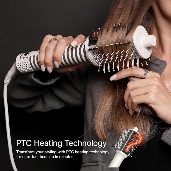 Ellena E1 Blow Dryer + Straighten Hair Brush Dual Mode Hot Air Brush with 110000RPM High Speed Brushless Motor/Oval Air Barrel/3D Teeth Heated Comb/Handheld Cored Styler Tool for All Hair Types