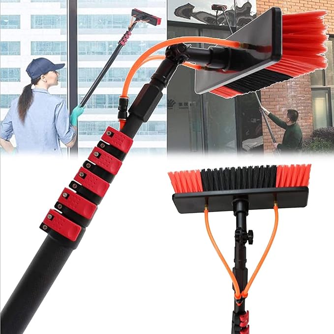 Water Fed Telescopic Brush Window and Solar Cleaning Brush Telescopic Rod Cleaning Brush Cleaning Tool for Window Glass Water Fed Pole Kit for Photovoltaic Panel Cleaning