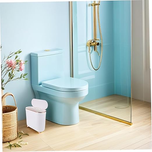 Garneck Narrow Bathroom Trash Can with Lid Space-Saving Plastic Wastebasket for Home Office Hotel Odor-Sealing Lid Modern Style Garbage Bin for Restroom and Toilet