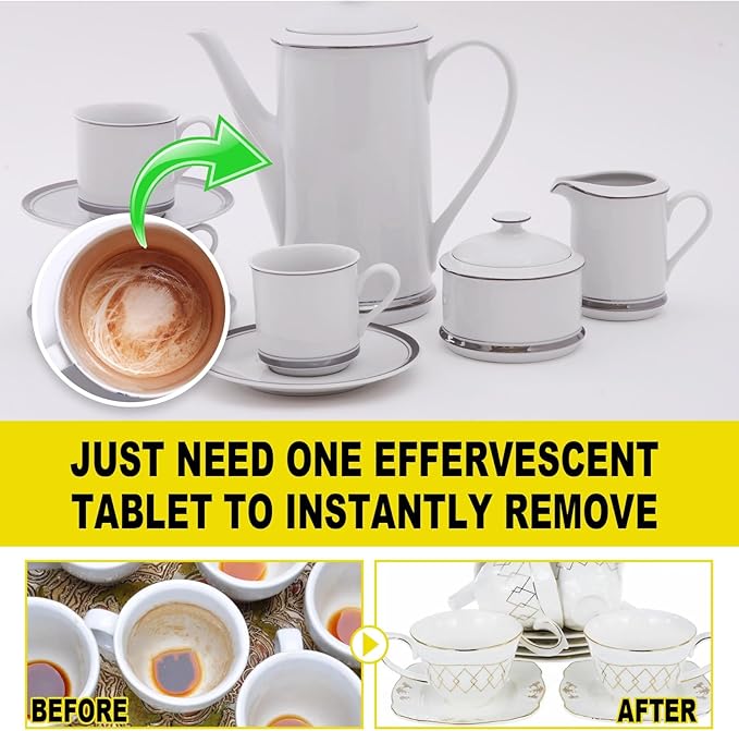 Coffee Stain Cleaning Tablets - Effortless Cup Cleaning Remove Stains &amp Odors Without Scrubbing(2PCS)