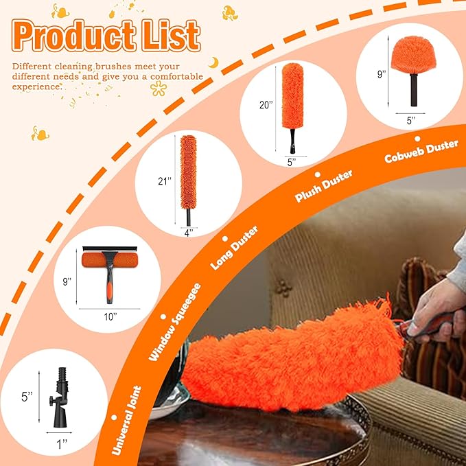 20FT High Reach Duster Cleaning Kit with Extension Pole High Ceiling Fan Cleaner Duster Tool for Fan Blades Window Washing Kit with Microfiber Feather Duster &amp Window Squeegee