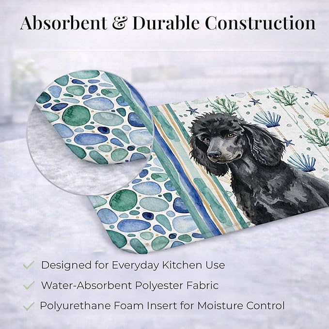 Caroline's Treasures Standard Black Poodle Coastal Sea Glass Dish Drying Mat Absorbent Dish Drying Mat Pad for Kitchen Counter Dish Drainer Mat for Countertop 14 x 21 Multicolor