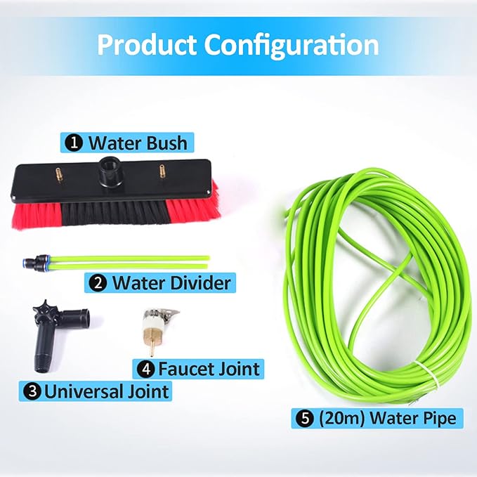 Window Cleaning Kit Lightweight Aluminum Alloy Water Supply Rod Cleaning Brush and Pole for Solar Panels Telescopic Water Brush for Cars Glass Curtain Screens Solar P