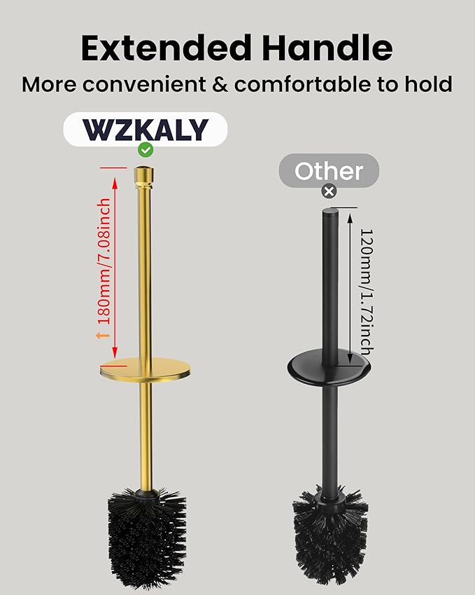 Toilet Brush and Holder Set Toilet Bowl Brush for Bathroom with Long Handle Stainless Steel Toilet Cleaner Brush with Durable Scrubbing BristlesSplash-Prooft (Brushed Gold)