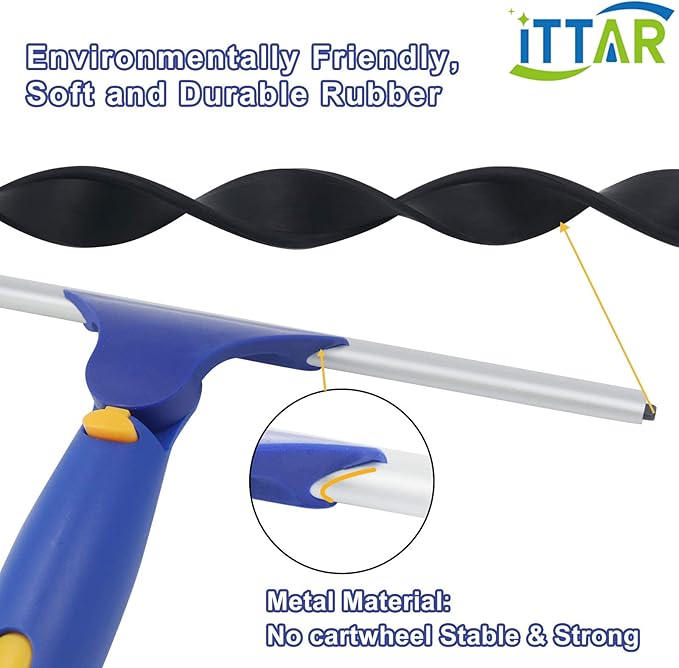 ITTAR Rotatable Window Cleaning Kit Glass Cleaner Tool with 60 Extension Pole Rubber Squeegee &amp 2 Microfiber Pads Combo Window Washing Equipment for Cleaning Shower High Windows Car Glass