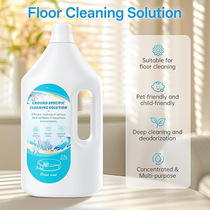 2.5L Floor Cleaning Solution Compatible with Roborock/Eufy/iRobot/Ecovacs/Dreame/Shark Fragrance Deodorization Deep Cleans for Multiple Hard Floors (2.5 Liter 【Fresh Ocean】)