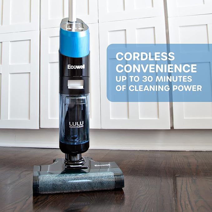 Ecowell Cordless Wet Dry Vacuum Cleaner Multi-Surface Air-Drying Digital Display for Hard Floors LULU Quick Clean P05 Blue