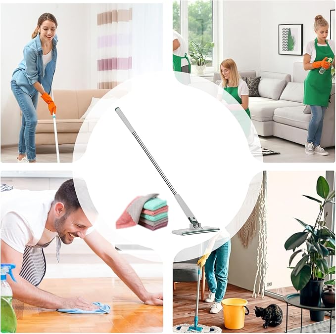 Clamp Mop with 4 Cloths 1Set Clip Wet Wipes Mop Floor Cleaning Supplies Lightweight for Kitchen Bathroom and Living Room