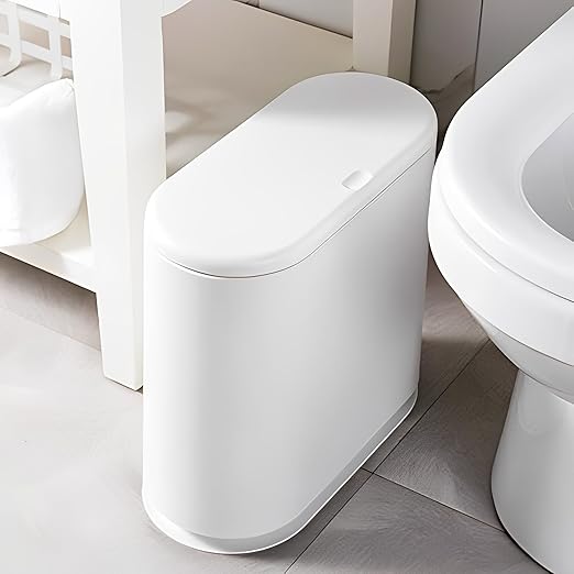 Sooyee 10 Liter Rectangular Plastic Trash Can Wastebasket with Press Type Lid2.4 Gallon Garbage Container Bin for BathroomPowder RoomBedroomKitchenCraft RoomOffice (Cream White)