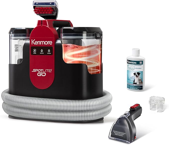 Kenmore KW1050 SpotLite™ Go Portable Heated Carpet &amp Upholstery Spot Cleaner 16Kpa Power Suction with Versatile Tools for Pets Area Rugs and Couches