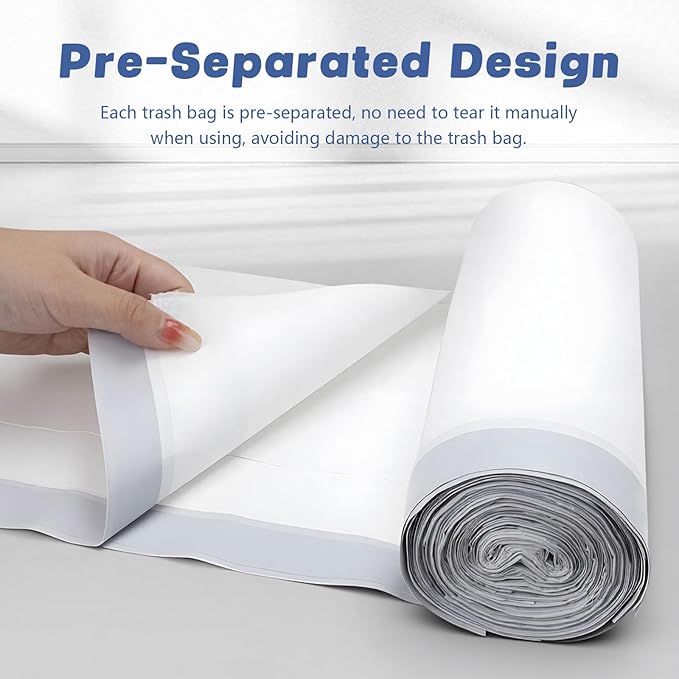 8 Gallon (30L) Trash Bags Fits SONGMICS 8 Gallon Trash Cans 6 Rolls 270 Counts Heavy Duty White Garbage Bags Pre-Separated Drawstring Trash Bags Suitable for Kitchen Bathroom etc.