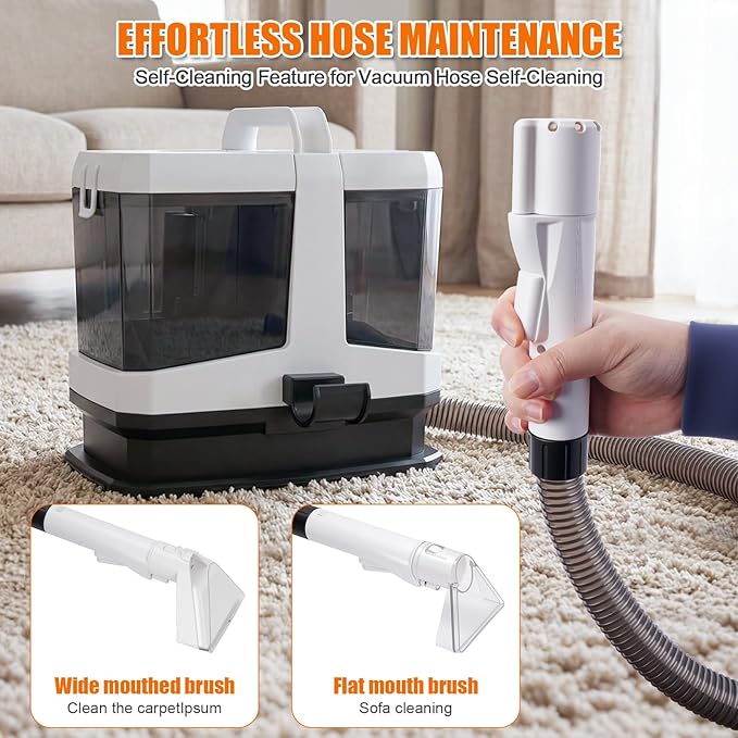 Portable Carpet &amp Upholstery Cleaner Machine 800W Brushless Motor 16KPa Powerful Suction Self-Cleaning with 3 Brush Heads Deep Cleaning Spot Shampooer for Pet Sofa Couch Car &amp Area Rugs